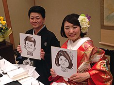 似顔絵をお描きした新郎新婦