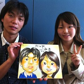 結婚式のウェルカムボード作成も多数手掛ける似顔絵師が描いたカップルの似顔絵