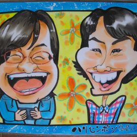 愛知県名古屋市在住の男性似顔絵師が描いた人気女性お笑いコンビの似顔絵