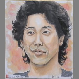 水彩絵具を使ってリアルタッチで描かれた人気男性タレントの似顔絵