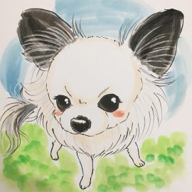 温かみのある画風が好評の似顔絵師が描いたペットの犬の似顔絵