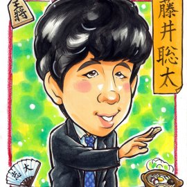 可愛らしい画風が大好評の男性似顔絵師が描いた藤井聡太の似顔絵